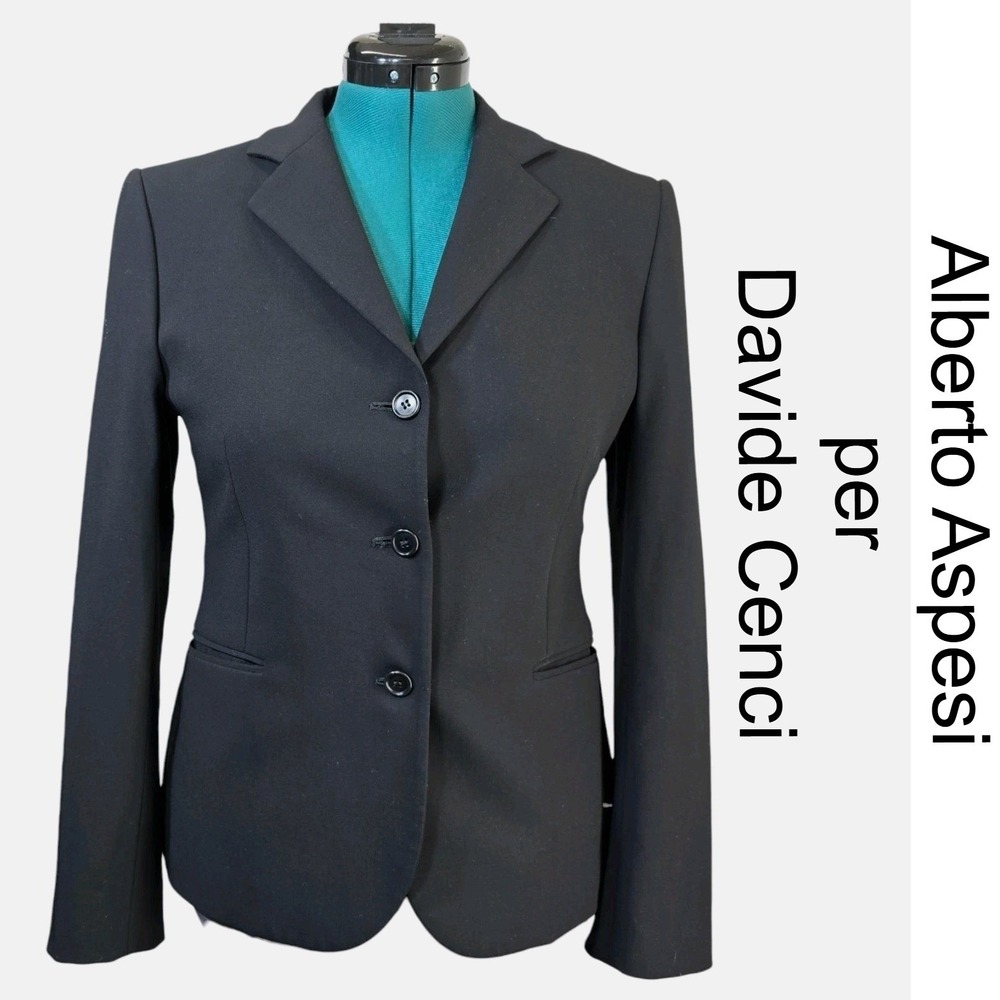 Alberto Aspesi Davide‎ Cenci Womens Black Wool Blend 3-Button Blazer Italy Sz 46